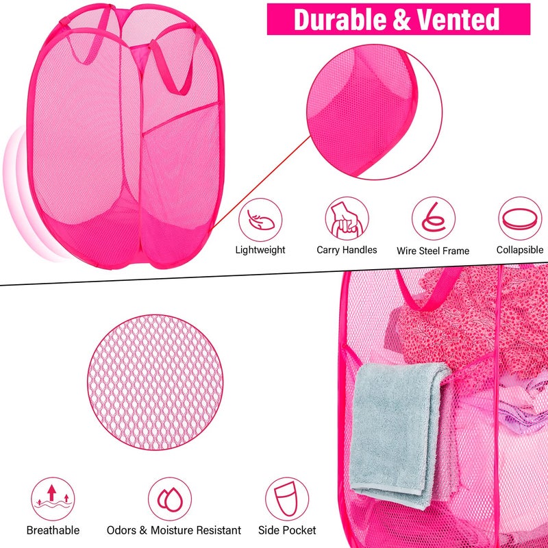 BATTOO Deluxe Strong Mesh Pop up Laundry Hamper Basket with Side Pocket for Laundry Room, Bathroom, Kids Room, College Dorm or Travel Blush - Image 4